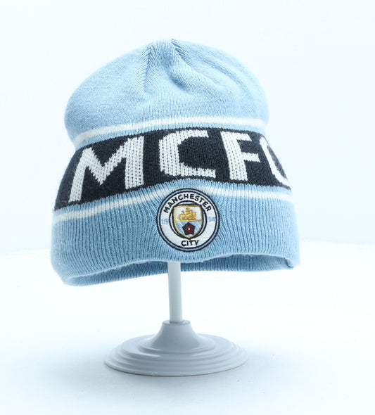 Manchester City FC Boys Blue Striped Acrylic Beanie One Size