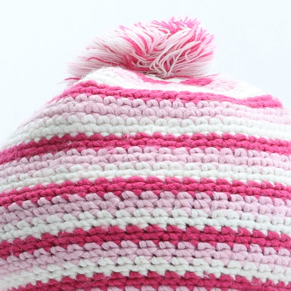Trespass Girls Pink Striped Acrylic Bonnet One Size