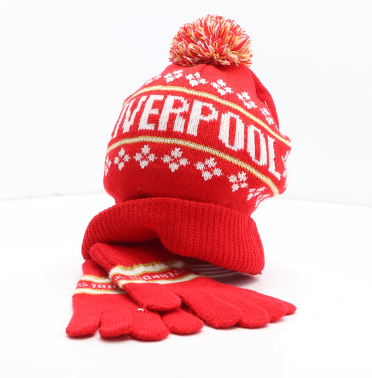 Liverpool FC Boys Red Geometric Acrylic Bobble Hat One Size