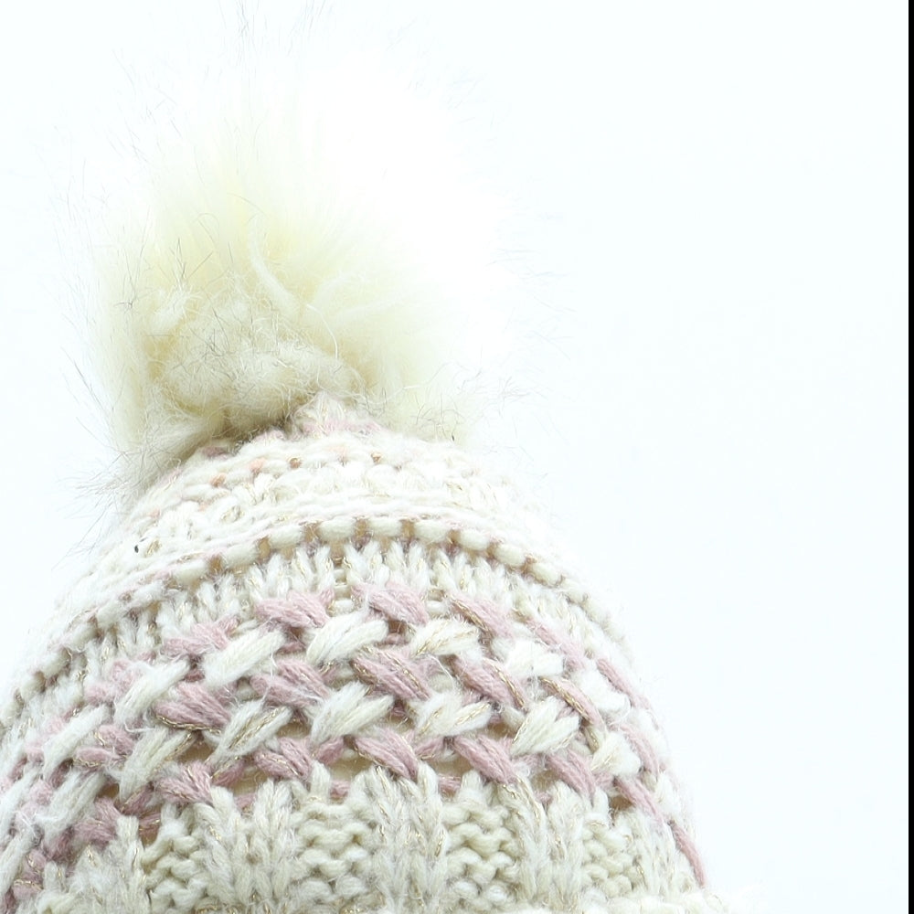 NEXT Girls Beige Acrylic Bobble Hat One Size - Pom Pom