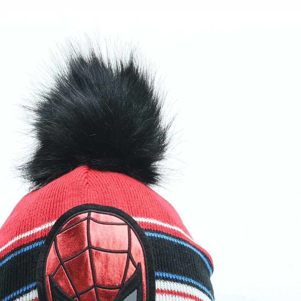 TU Boys Red Striped Acrylic Bobble Hat One Size - Spiderman