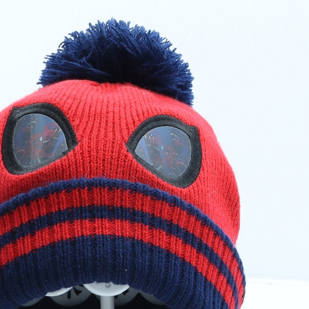 Spiderman Boys Red Acrylic Bobble Hat One Size