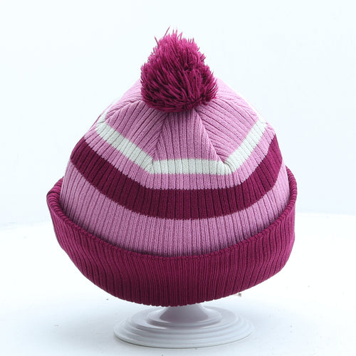 Nike Girls Pink Striped Acrylic Bobble Hat One Size