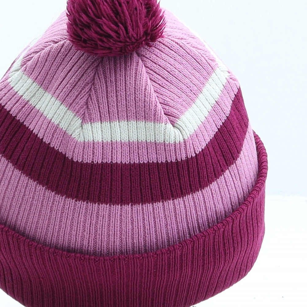 Nike Girls Pink Striped Acrylic Bobble Hat One Size