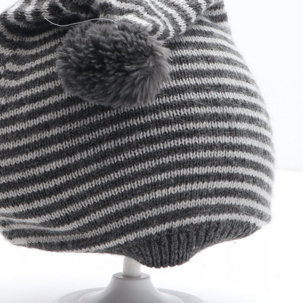 NEXT Boys Grey Striped Acrylic Bobble Hat One Size