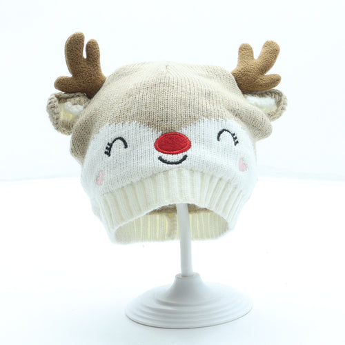 George Girls Beige Acrylic Beanie One Size - Reindeer