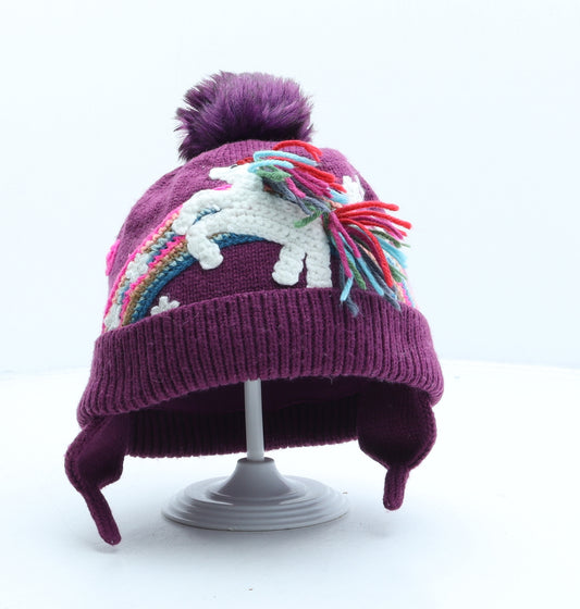 NEXT Girls Purple Acrylic Bobble Hat One Size - Unicorn