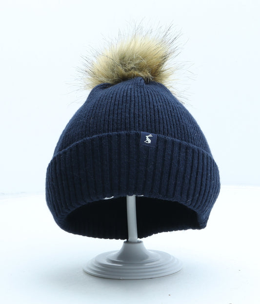 Joules Girls Blue Polyester Bobble Hat One Size