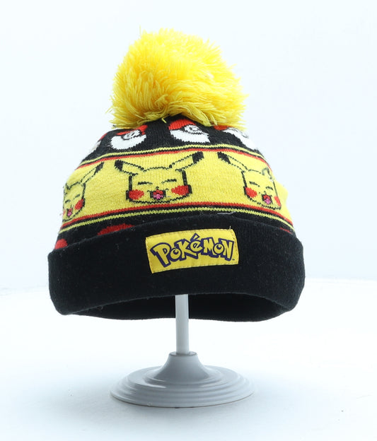 Pokemon Boys Black Striped Acrylic Bobble Hat One Size - Pikachu