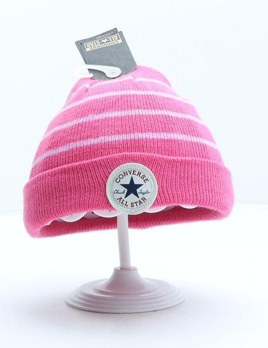 Converse Girls Pink Striped Acrylic Beanie One Size