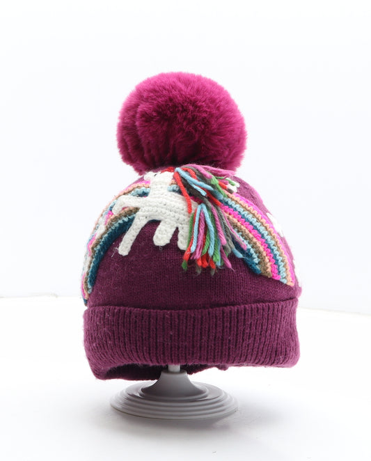 NEXT Girls Purple Acrylic Bobble Hat One Size - Unicorn