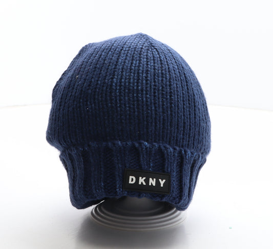DKNY Girls Blue Acrylic Beanie One Size