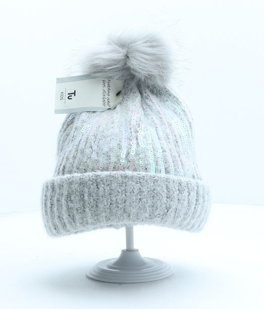 TU Girls Grey Acrylic Bobble Hat One Size