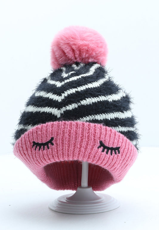 George Girls Multicoloured Striped Acrylic Bobble Hat One Size