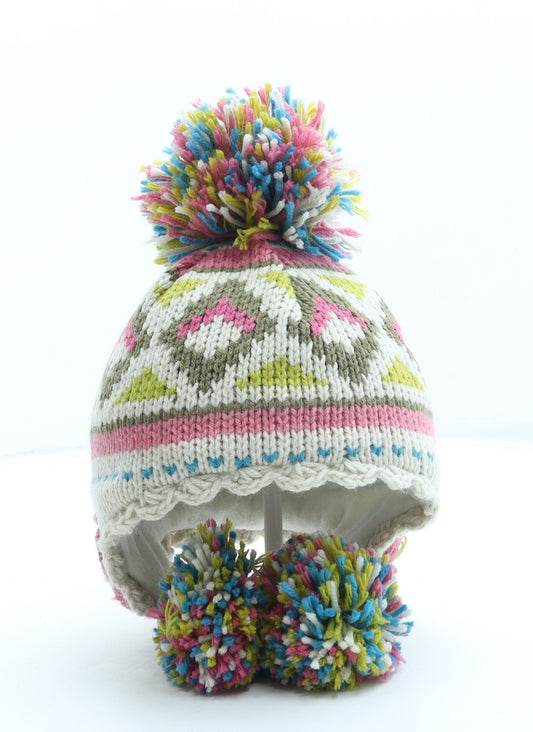 NEXT Girls Multicoloured Fair Isle Acrylic Bobble Hat One Size - Pom Pom