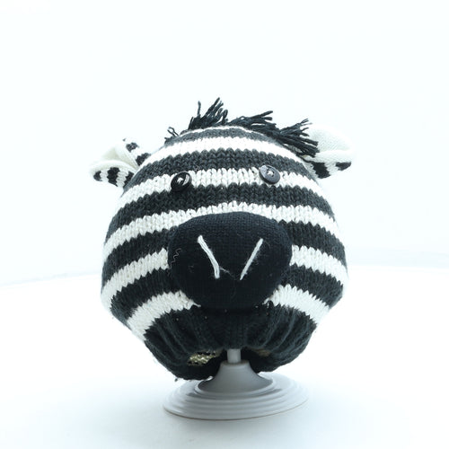 Atmosphere Girls Black Striped Acrylic Beanie One Size - Zebra