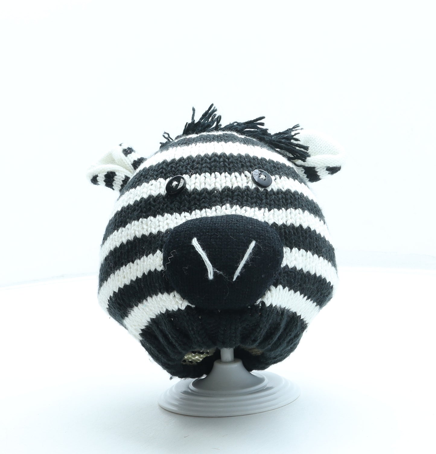 Atmosphere Girls Black Striped Acrylic Beanie One Size - Zebra