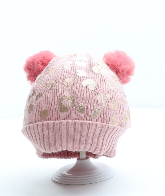 Marks and Spencer Girls Pink Animal Print Viscose Bobble Hat One Size - Leopard Print