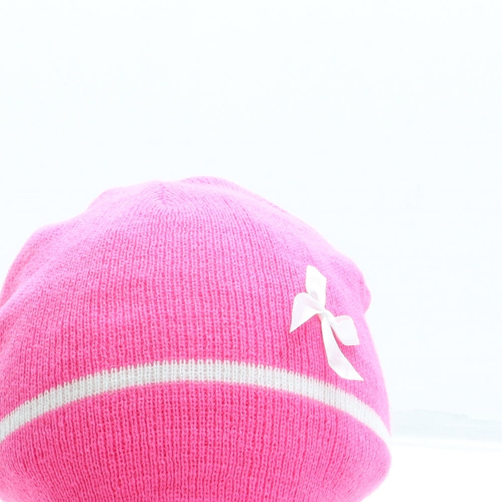 M&Co Girls Pink Acrylic Beanie One Size - Gloves Included