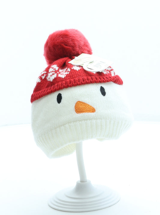 George Boys White Acrylic Bobble Hat One Size - Snowman