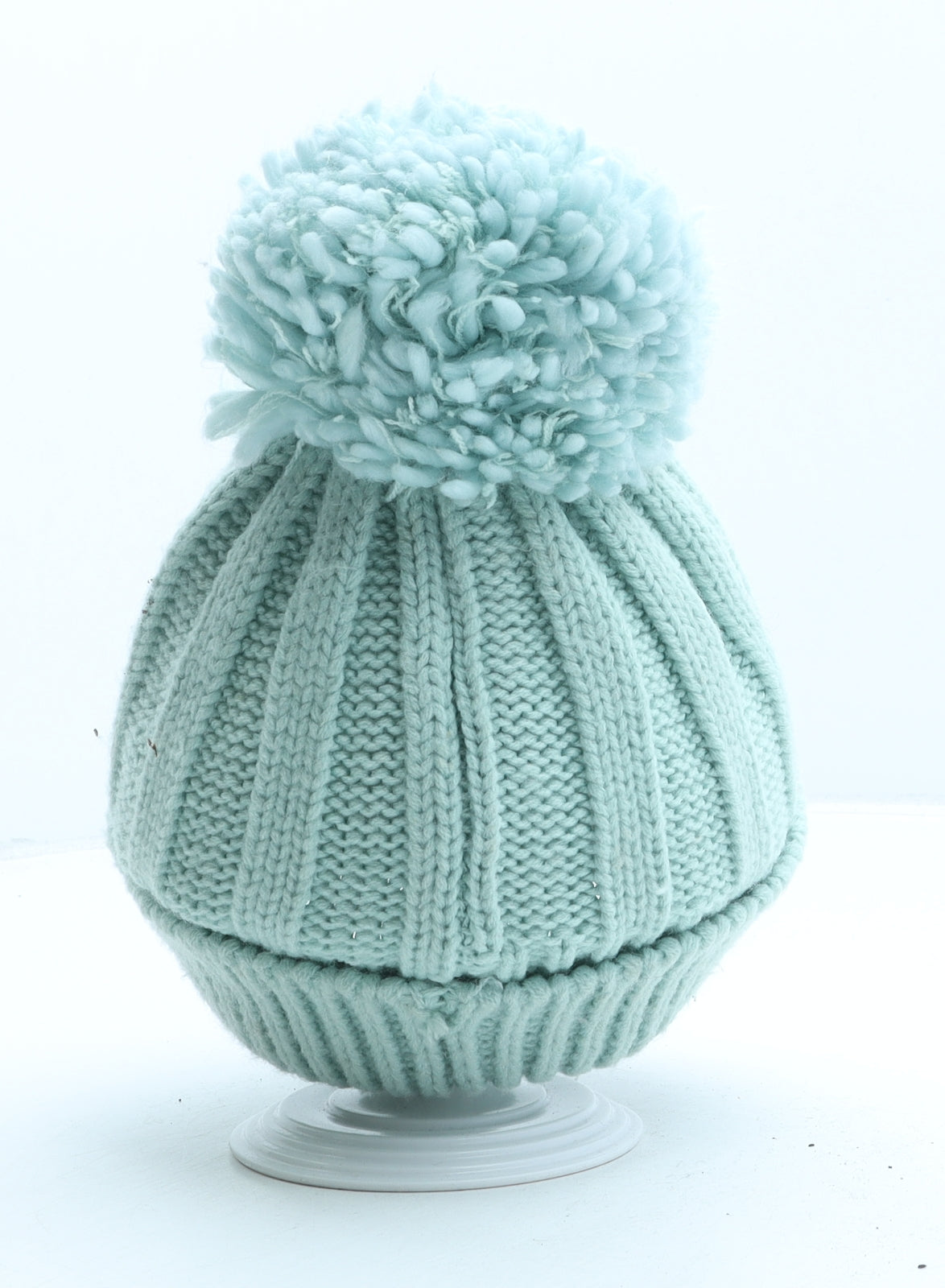 George Girls Green Acrylic Bobble Hat One Size - Flower Detail