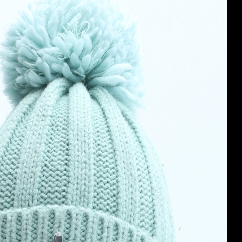 George Girls Green Acrylic Bobble Hat One Size - Flower Detail