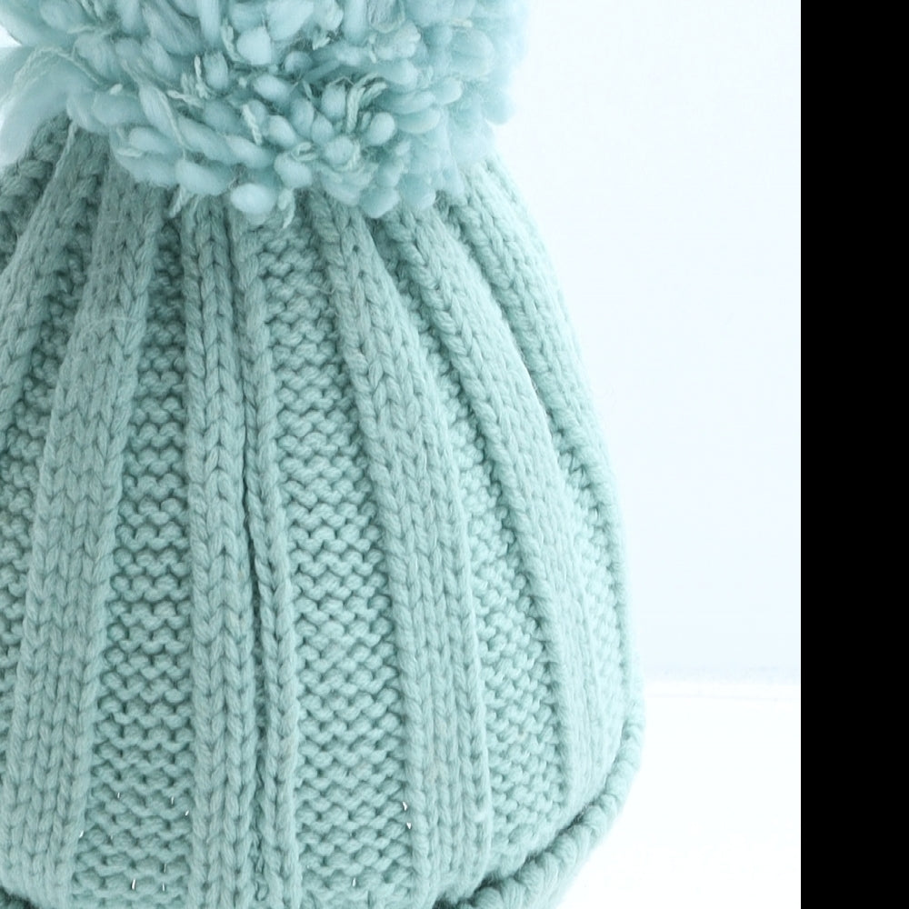 George Girls Green Acrylic Bobble Hat One Size - Flower Detail