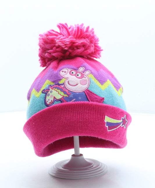 George Girls Pink Geometric Acrylic Bobble Hat One Size - Peppa Pig