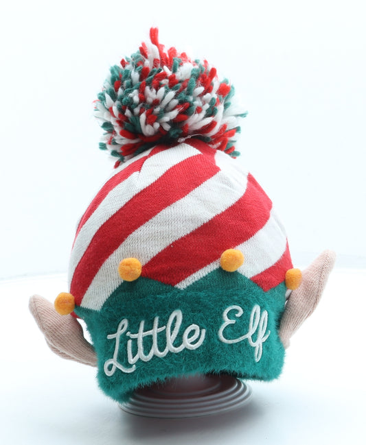 F&F Boys Red Striped Acrylic Bobble Hat One Size - Elf