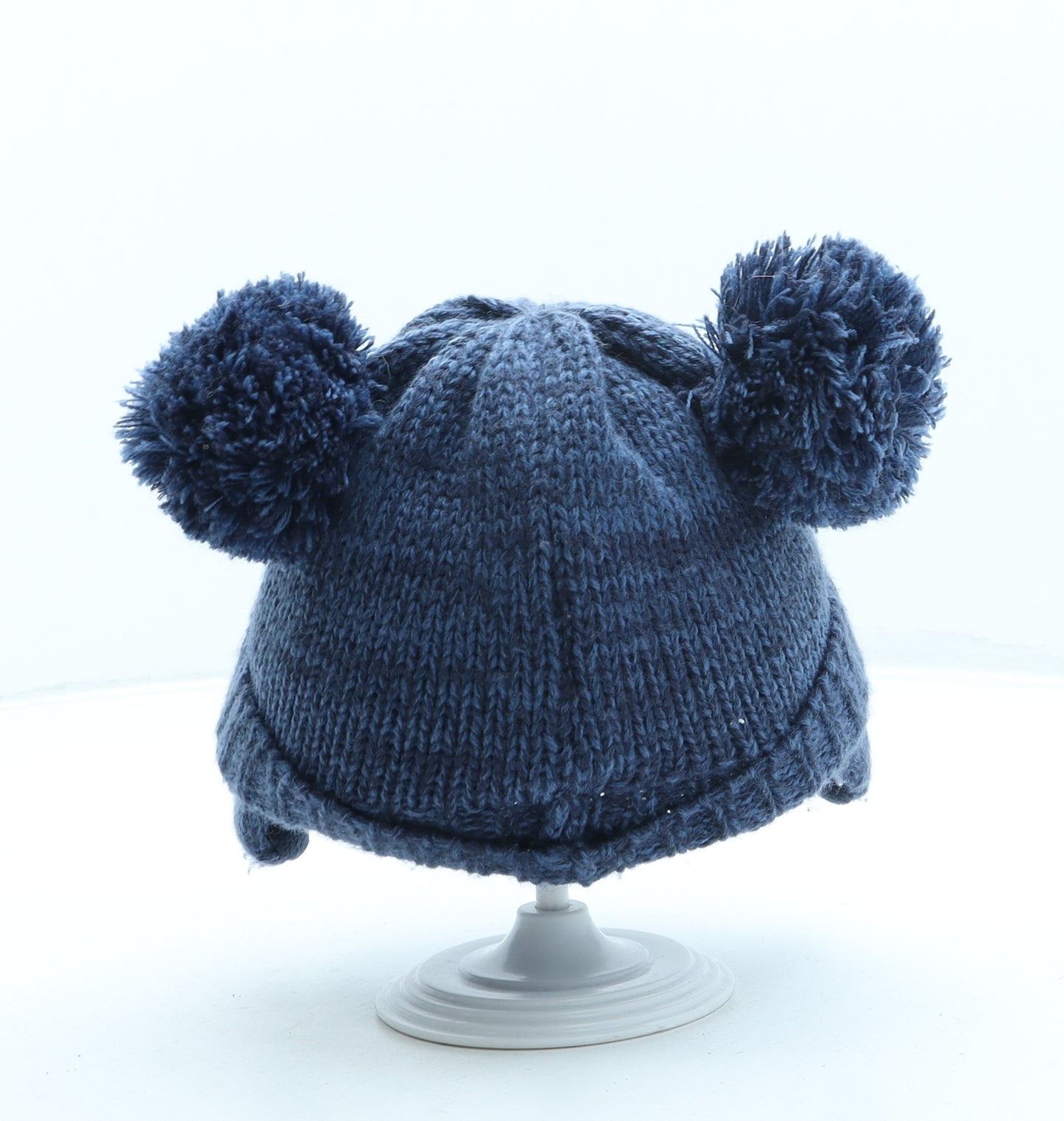 F&F Boys Blue Acrylic Bobble Hat One Size - Bear