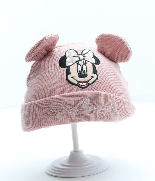 F&F Girls Pink Acrylic Beanie One Size - Minnie Mouse