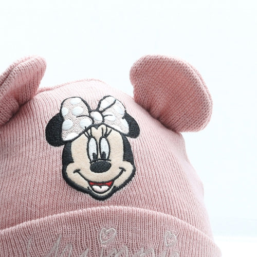 F&F Girls Pink Acrylic Beanie One Size - Minnie Mouse