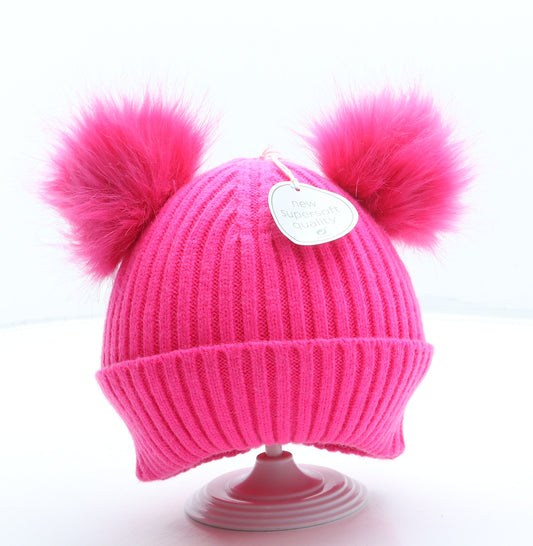 NEXT Girls Pink Acrylic Bobble Hat One Size - Pom Pom