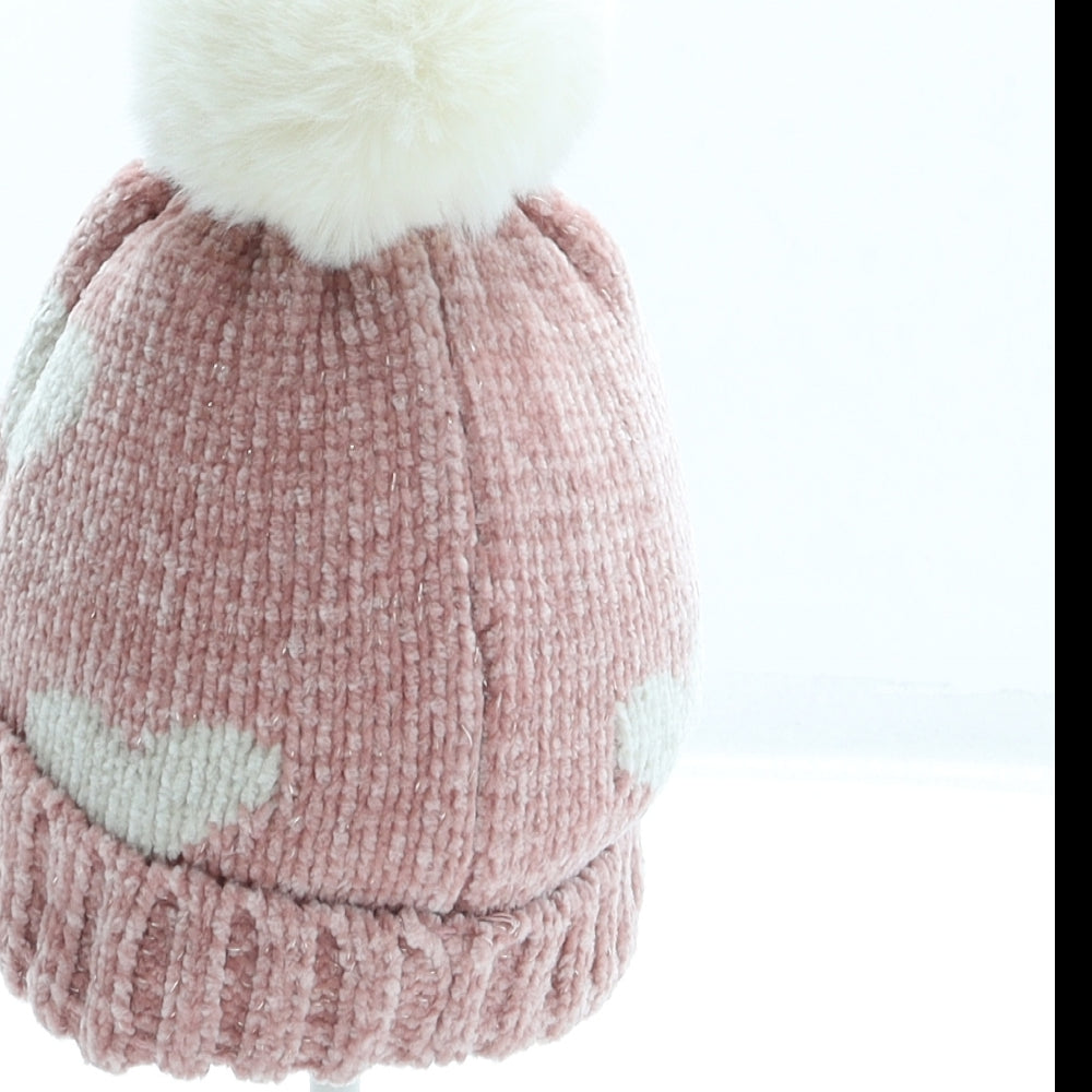 George Girls Pink Geometric Polyester Bobble Hat One Size - Hearts