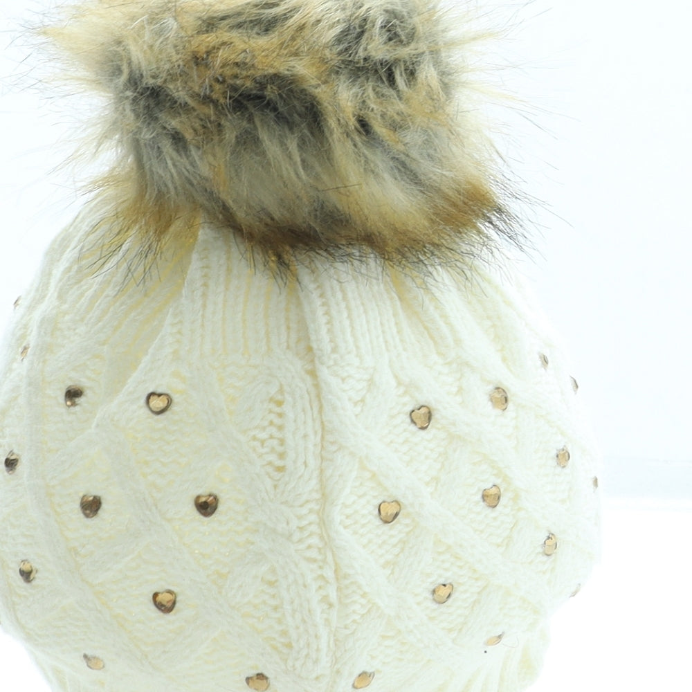 George Girls Beige Acrylic Bobble Hat One Size - Pom Pom