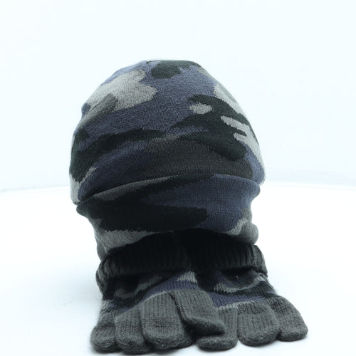 TU Boys Blue Camouflage Acrylic Beanie One Size - Gloves included