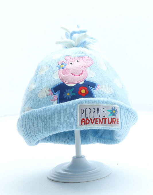 George Girls Blue Polka Dot Acrylic Bobble Hat One Size - Peppa Pig