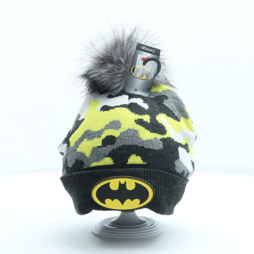 George Boys Grey Geometric Acrylic Bobble Hat One Size - Batman