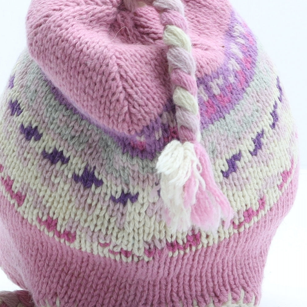 Serious Girls Pink Fair Isle Wool Bonnet One Size