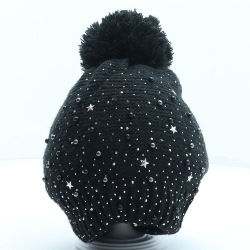 F&F Girls Black Acrylic Bobble Hat One Size - Stars