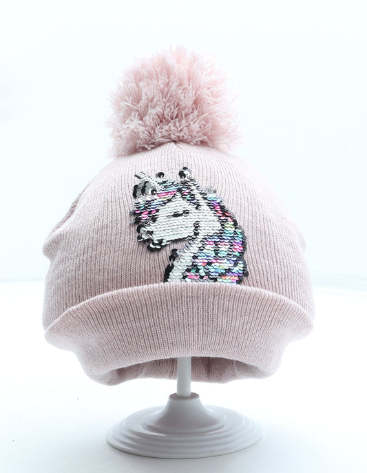 Matalan Girls Pink Acrylic Bobble Hat One Size - Unicorn