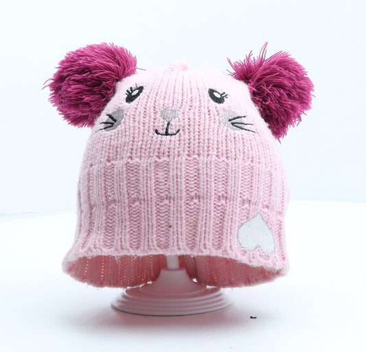 Peacocks Girls Pink Acrylic Bobble Hat One Size - Mouse