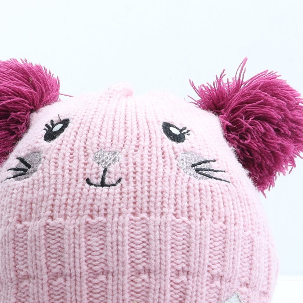 Peacocks Girls Pink Acrylic Bobble Hat One Size - Mouse