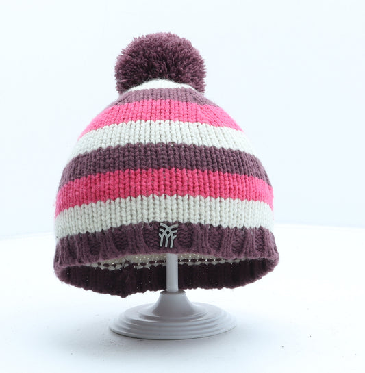 Fenchurch Girls Multicoloured Striped Acrylic Bobble Hat One Size