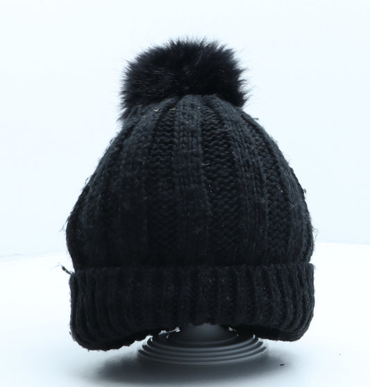 NEXT Girls Black Acrylic Bobble Hat One Size