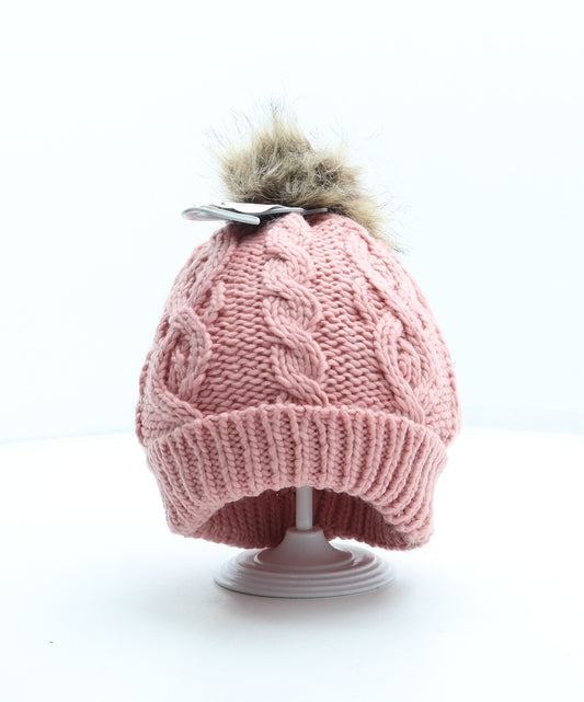 Matalan Girls Pink Acrylic Bobble Hat One Size