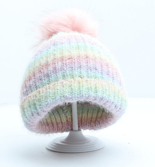 NEXT Girls Multicoloured Striped Polyester Bobble Hat One Size