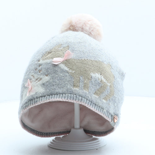 Ted Baker Girls Grey Acrylic Bobble Hat One Size - Deer