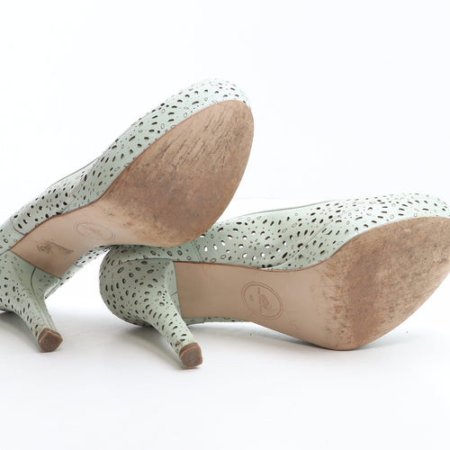 Fornarina Womens Green Floral Leather Platform Heel UK 7 40 - Cut out details