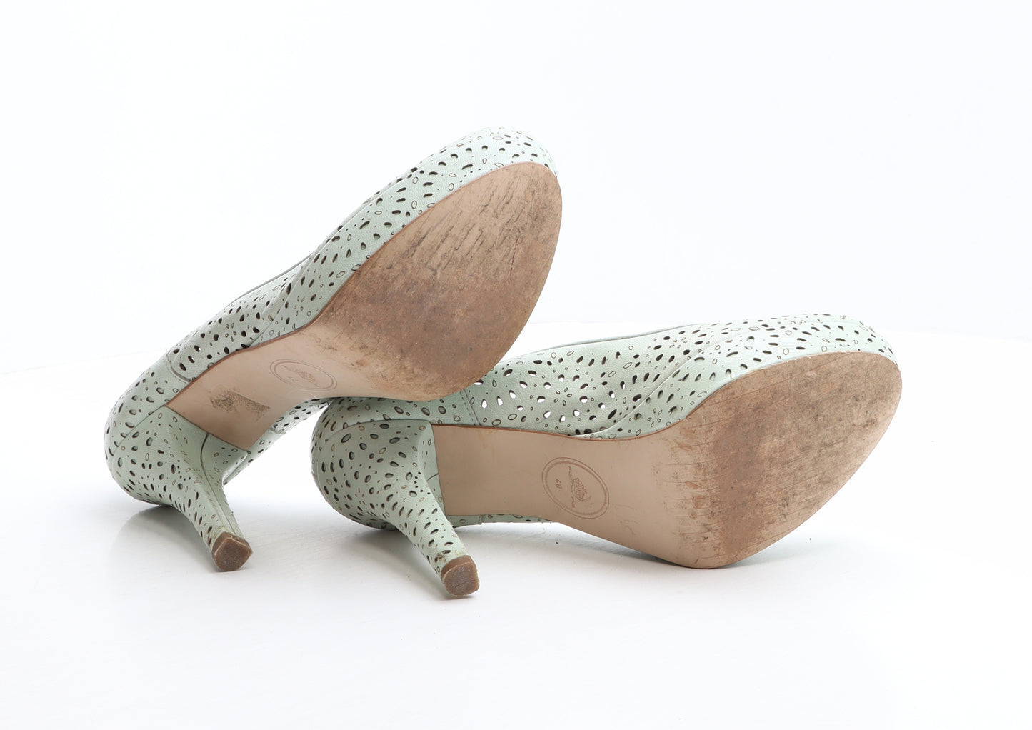 Fornarina Womens Green Floral Leather Platform Heel UK 7 40 - Cut out details